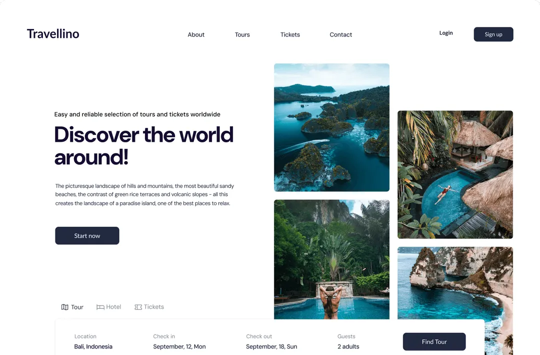 Travel booking interface displayed on desktop